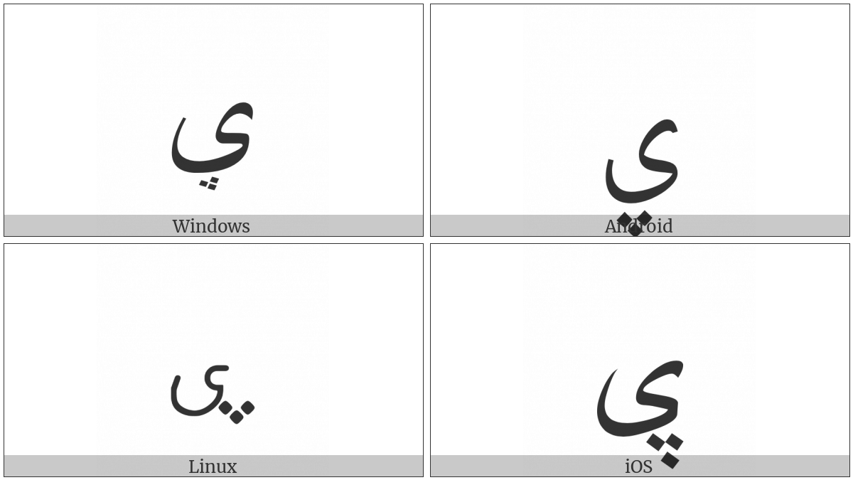 Arabic Letter Yeh With Three Dots Below on various operating systems