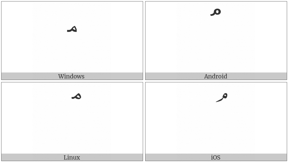 Arabic Small High Meem Initial Form on various operating systems