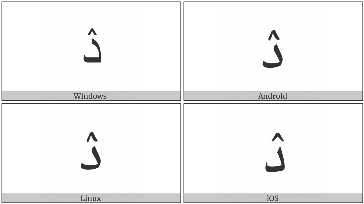 Arabic Letter Dal With Inverted V on various operating systems