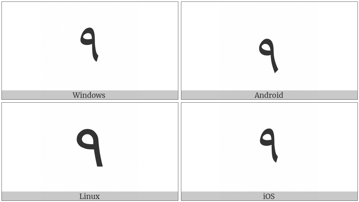 Extended Arabic-Indic Digit Nine on various operating systems