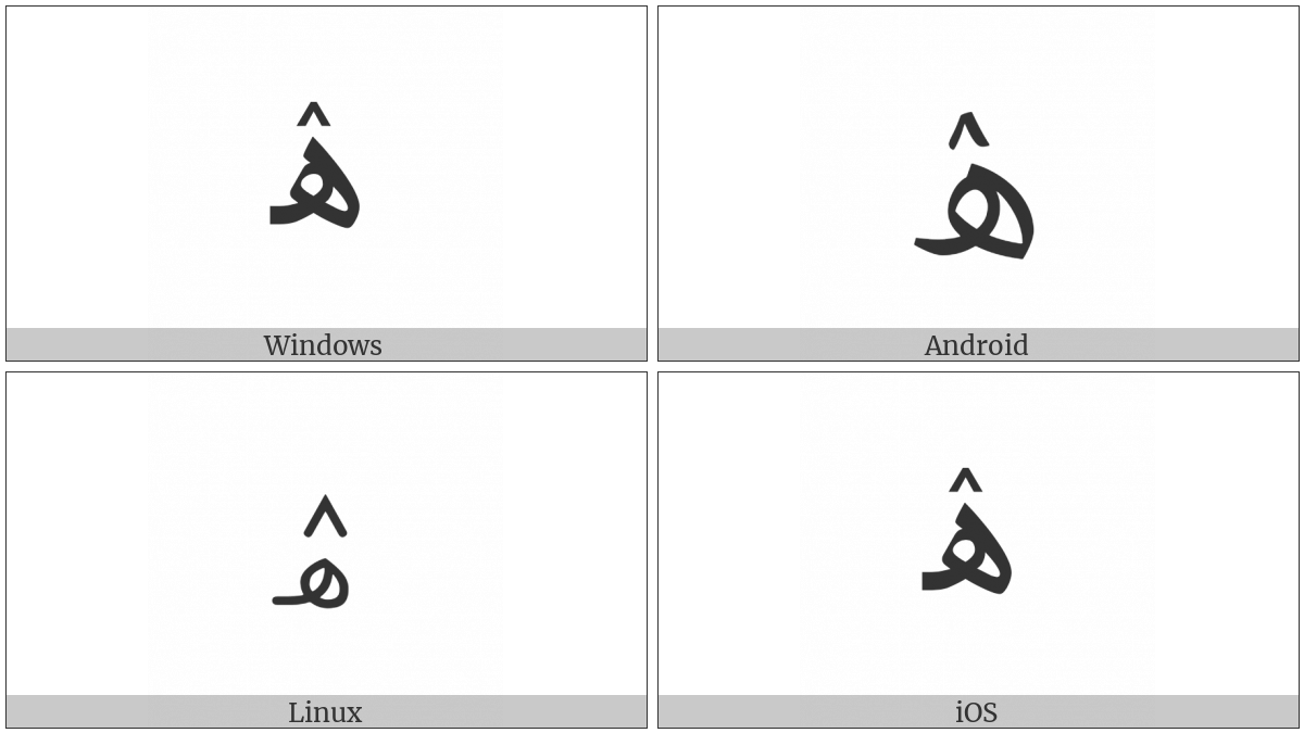 Arabic Letter Heh With Inverted V on various operating systems