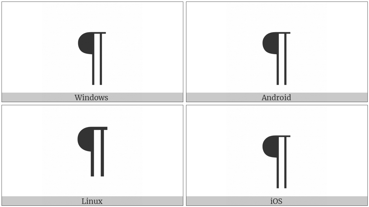 Pilcrow Sign on various operating systems