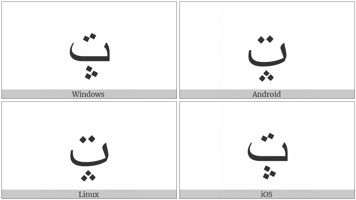 Arabic Letter Beh With Three Dots Pointing Upwards Below And Two Dots Above on various operating systems