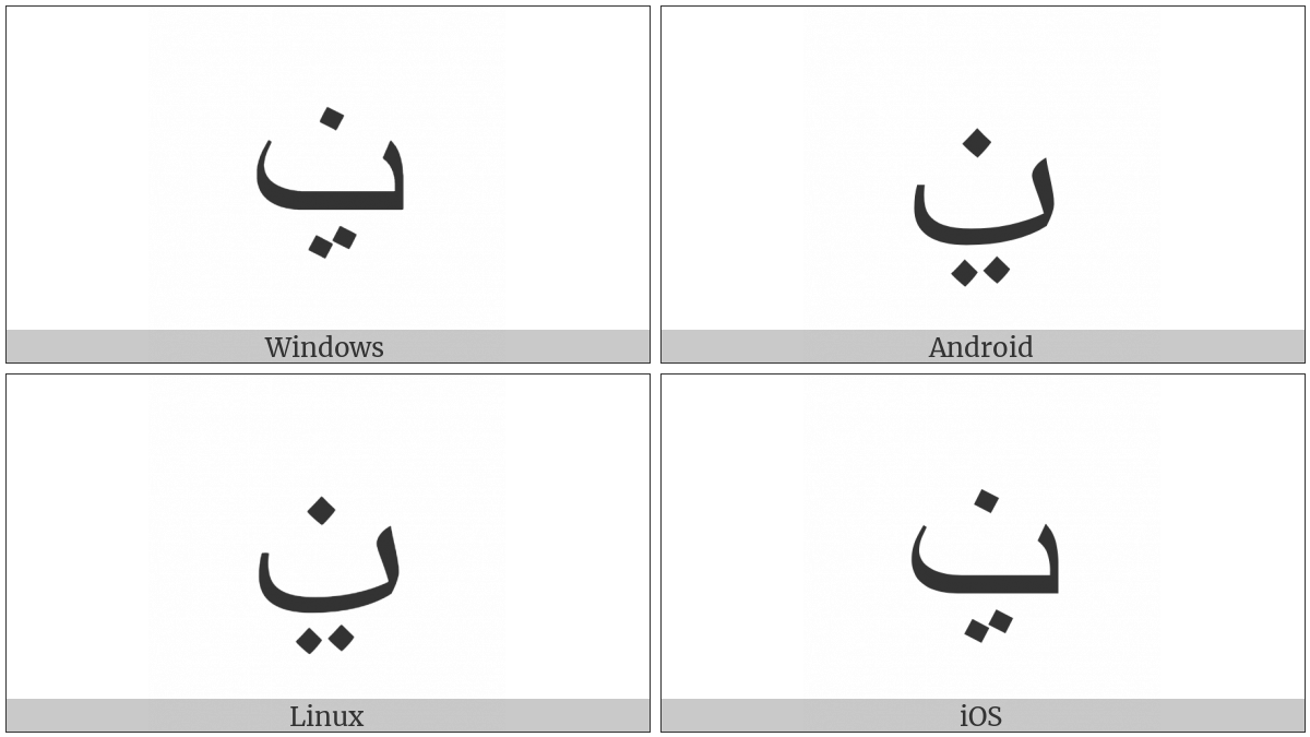 Arabic Letter Beh With Two Dots Below And Dot Above on various operating systems