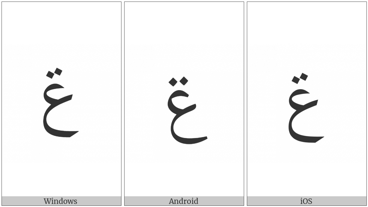 Arabic Letter Ain With Two Dots Above on various operating systems