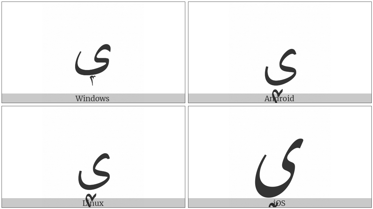 Arabic Letter Farsi Yeh With Extended Arabic-Indic Digit Four Below on various operating systems