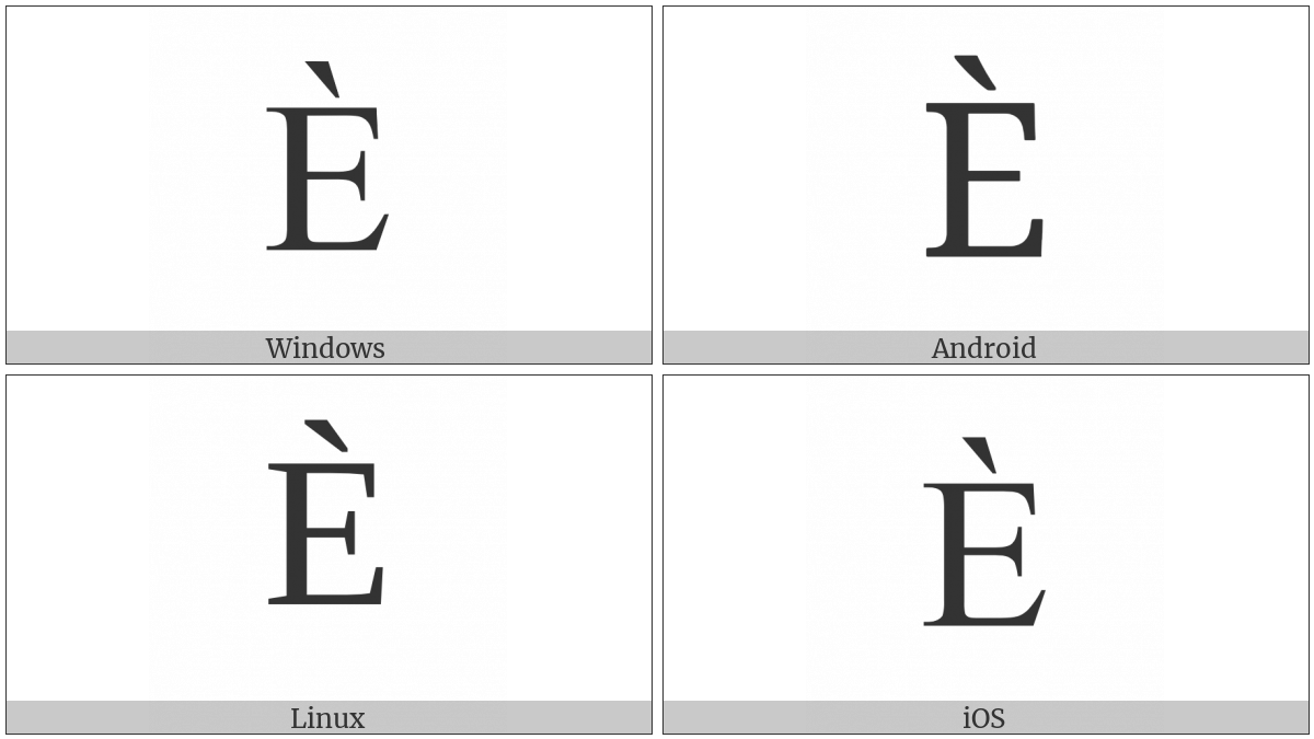 Latin Capital Letter E With Grave on various operating systems