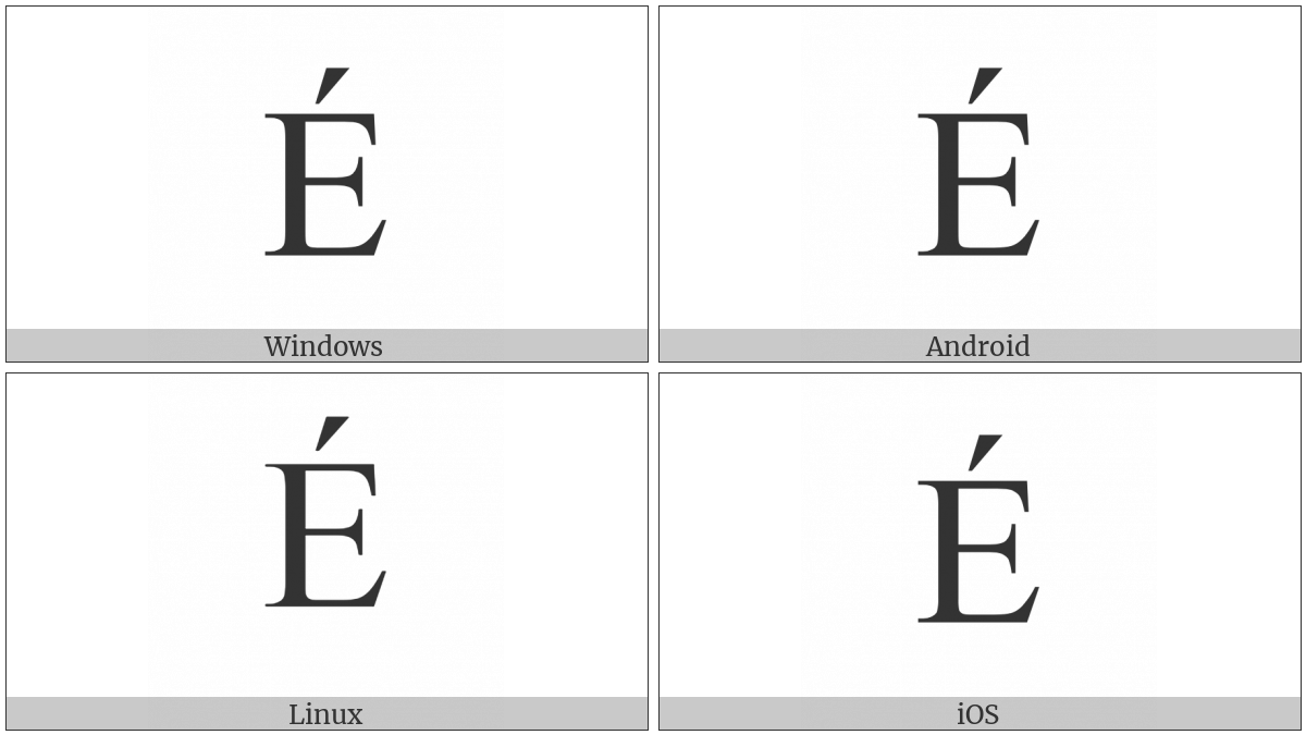 Latin Capital Letter E With Acute on various operating systems