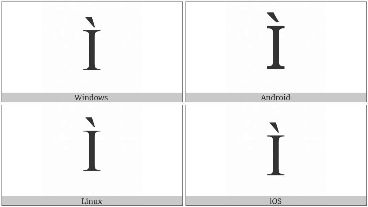 Latin Capital Letter I With Grave on various operating systems