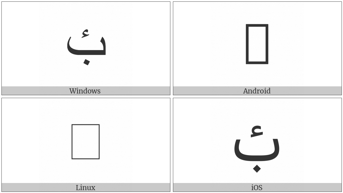 Arabic Letter Beh With Hamza Above on various operating systems