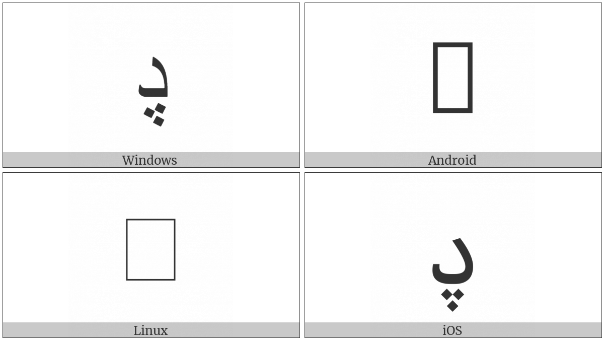 Arabic Letter Dal With Three Dots Below on various operating systems