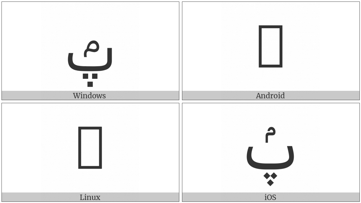 Arabic Letter Peh With Small Meem Above on various operating systems