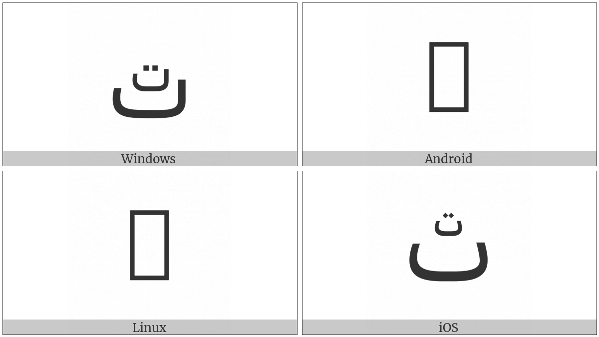 Arabic Letter Teh With Small Teh Above on various operating systems