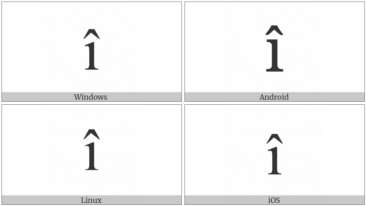 Latin Small Letter I With Circumflex on various operating systems