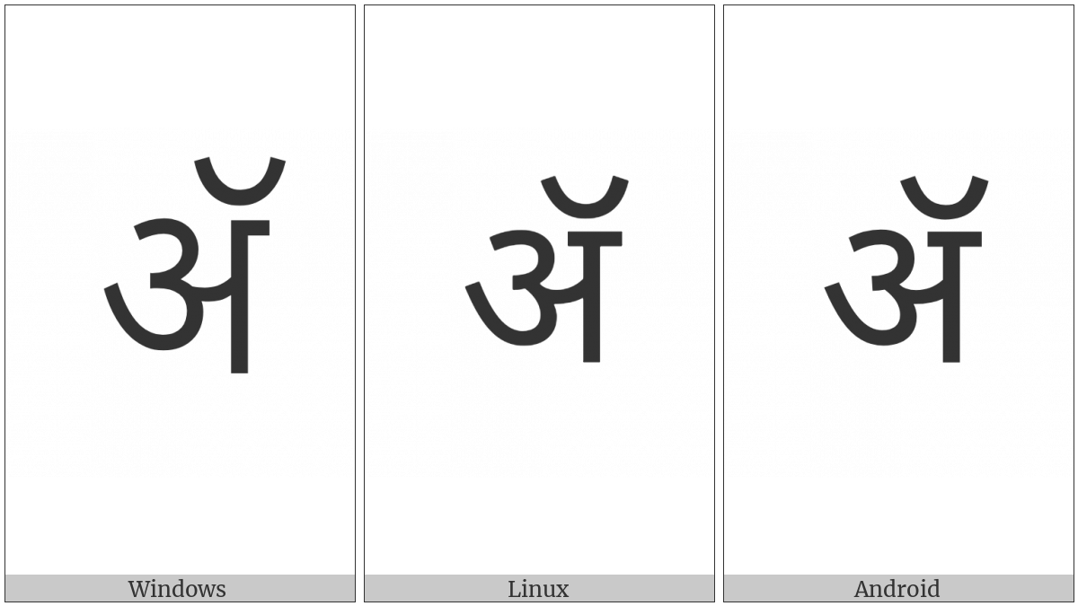 Devanagari Letter Candra A on various operating systems