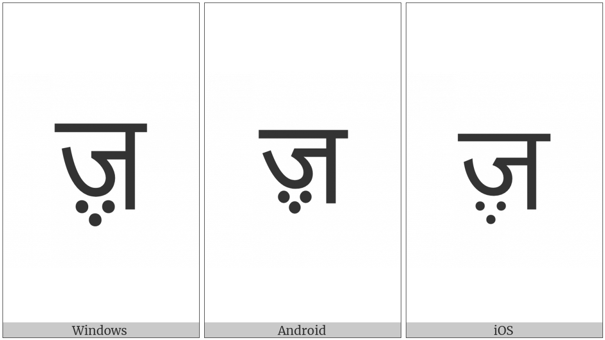 Devanagari Letter Zha on various operating systems