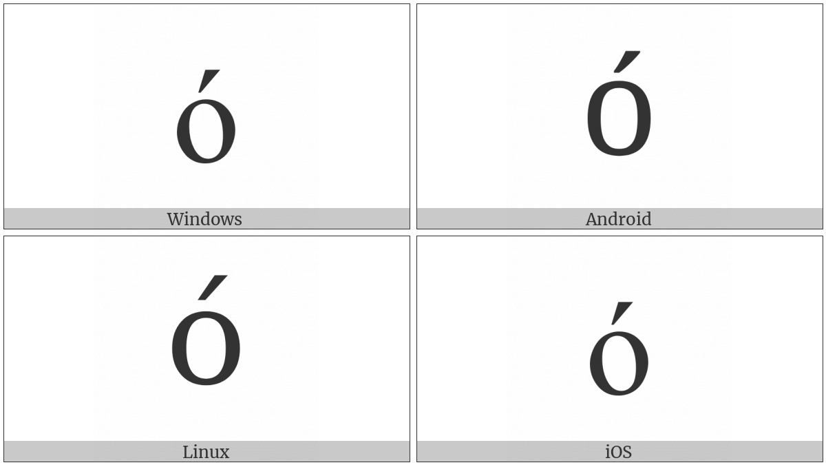 Latin Small Letter O With Acute on various operating systems