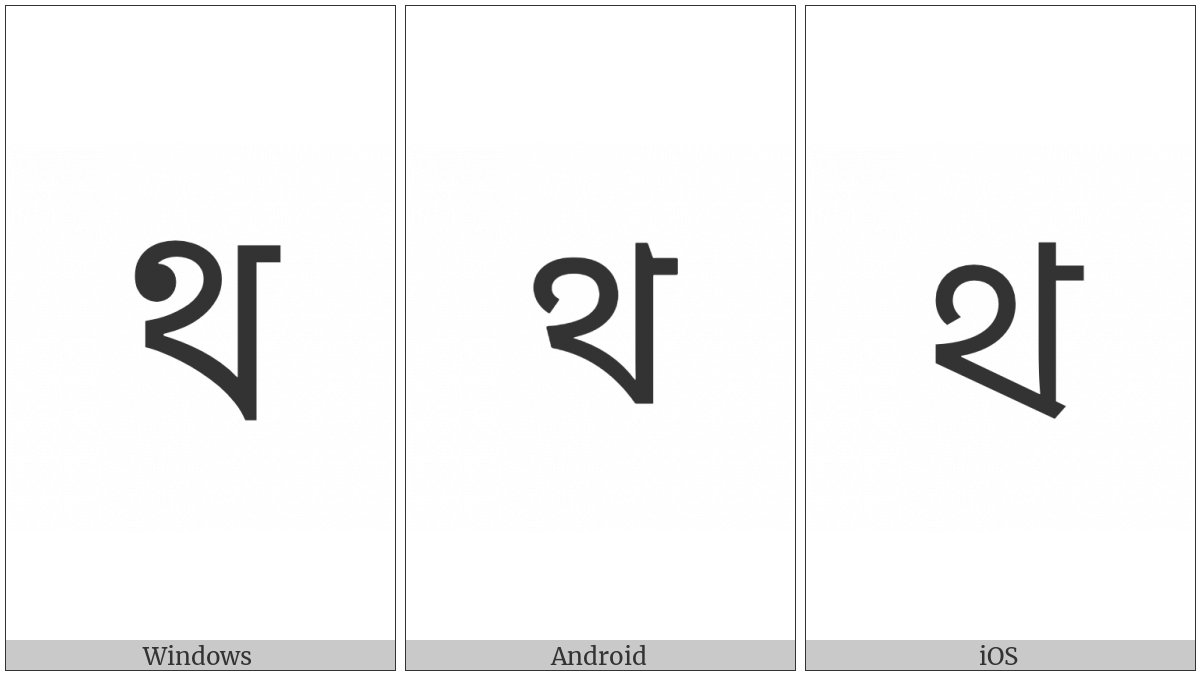 Bengali Letter Tha on various operating systems