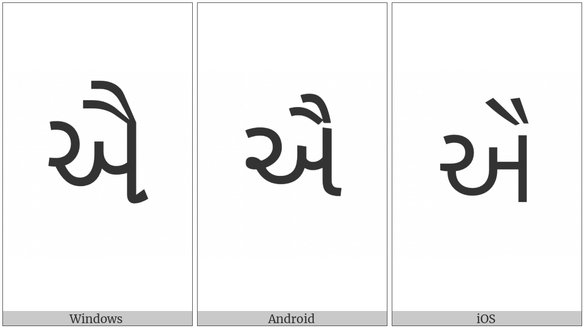 Gujarati Letter Ai on various operating systems