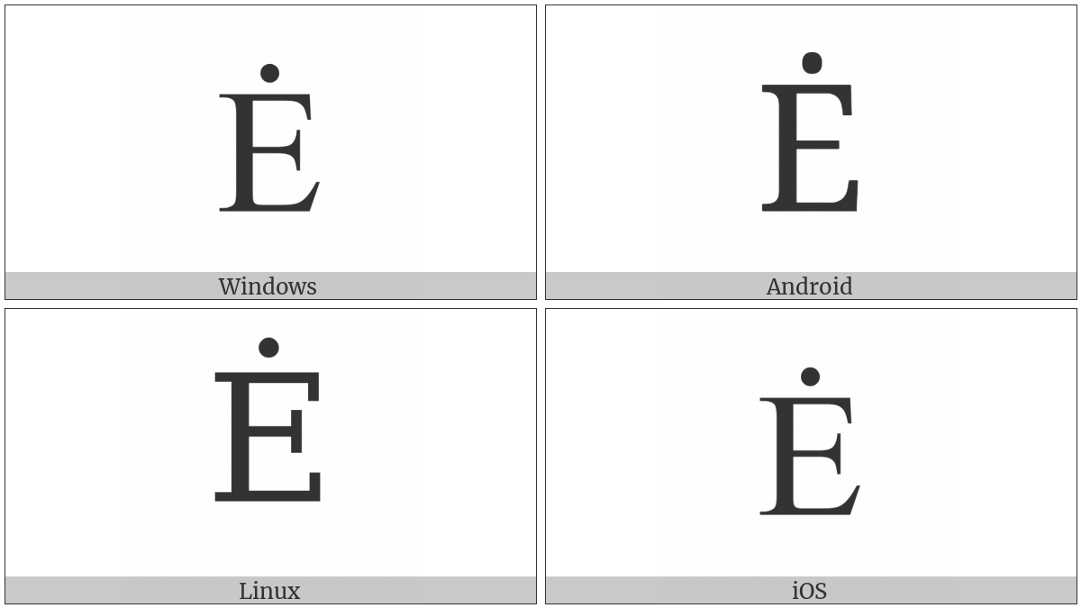 Latin Capital Letter E With Dot Above on various operating systems