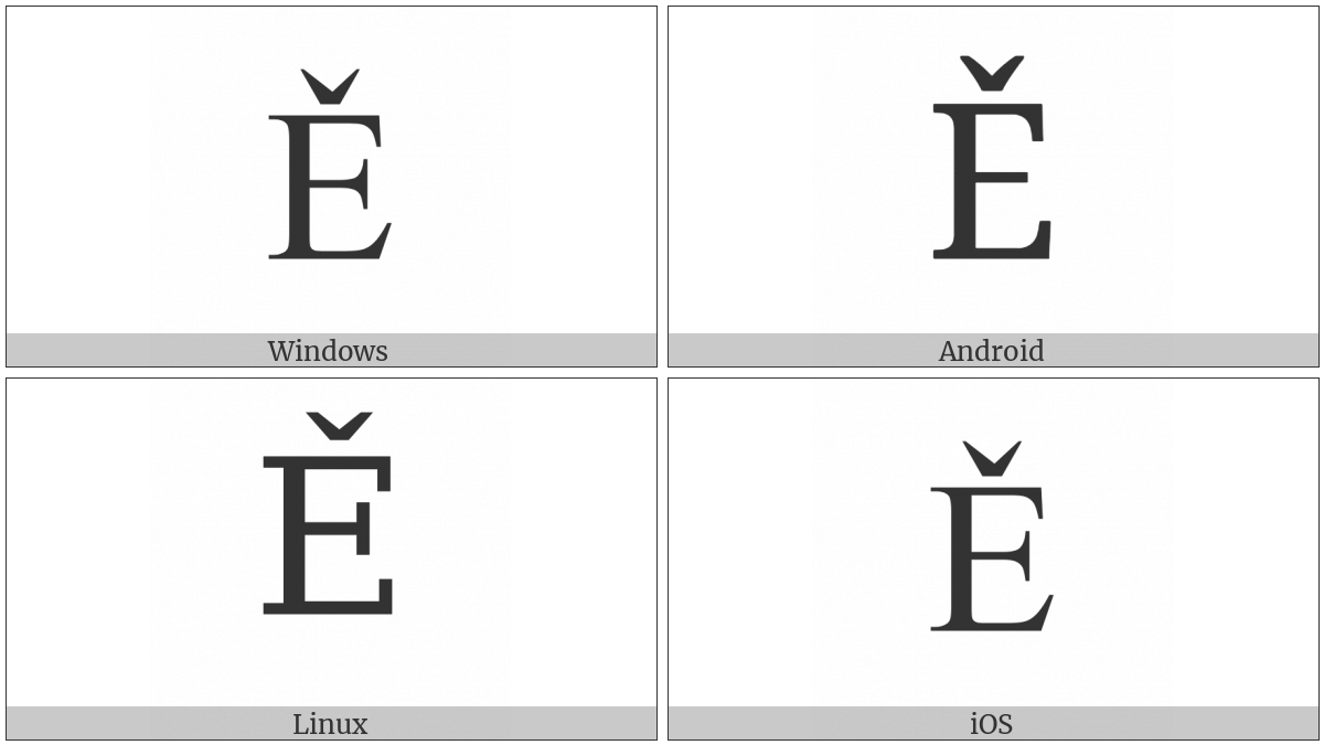 Latin Capital Letter E With Caron on various operating systems