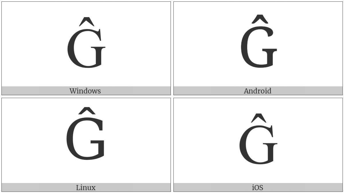 Latin Capital Letter G With Circumflex on various operating systems