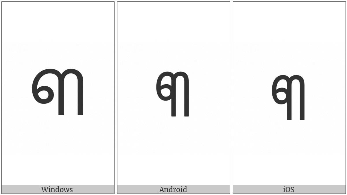 Oriya Digit Three on various operating systems