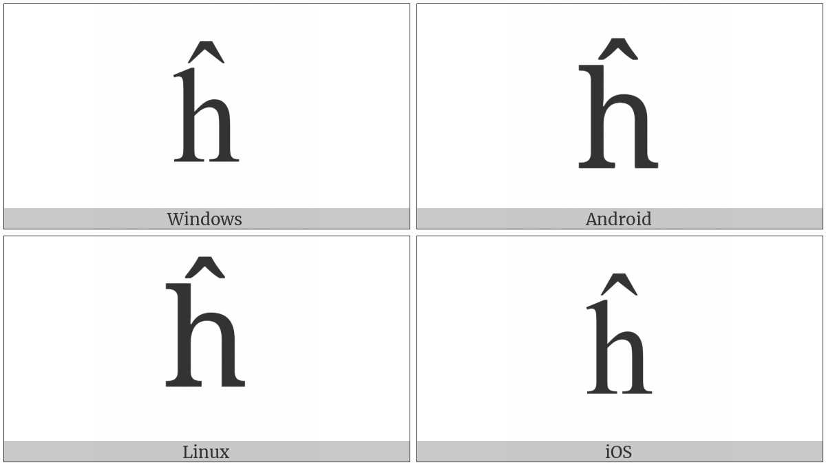 Latin Small Letter H With Circumflex on various operating systems