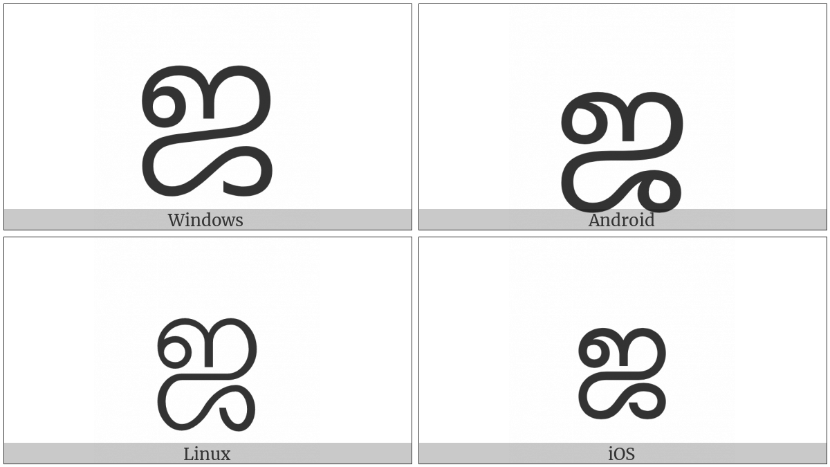 Tamil Letter Ja on various operating systems