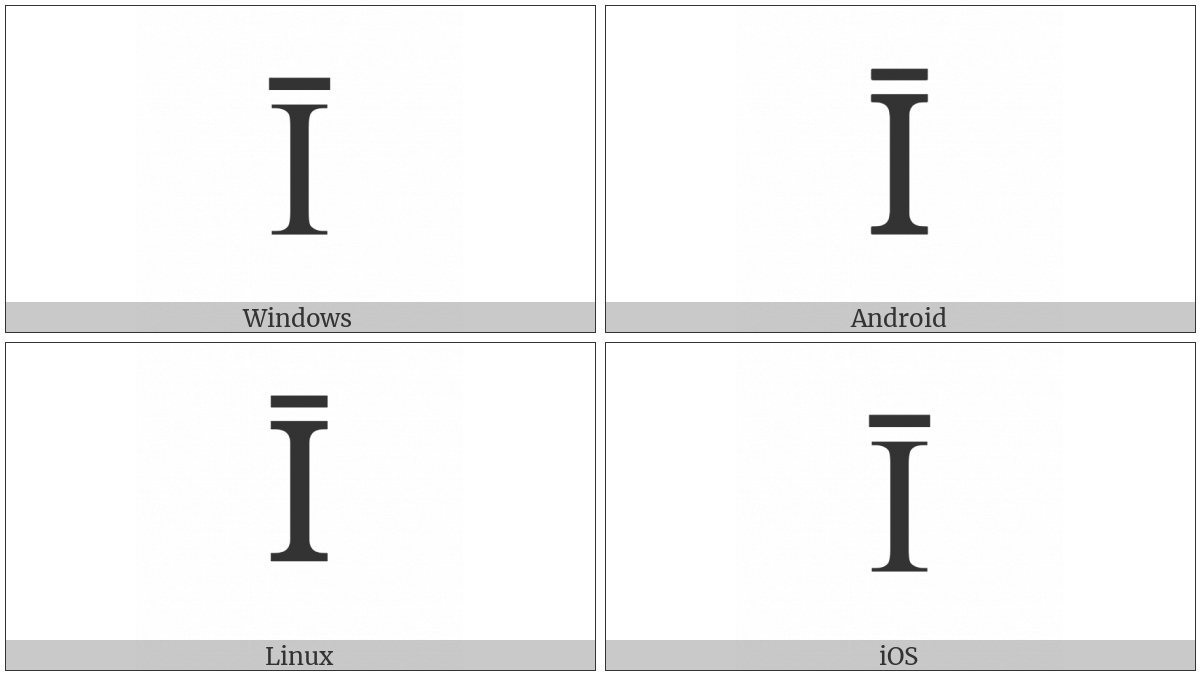 Latin Capital Letter I With Macron on various operating systems