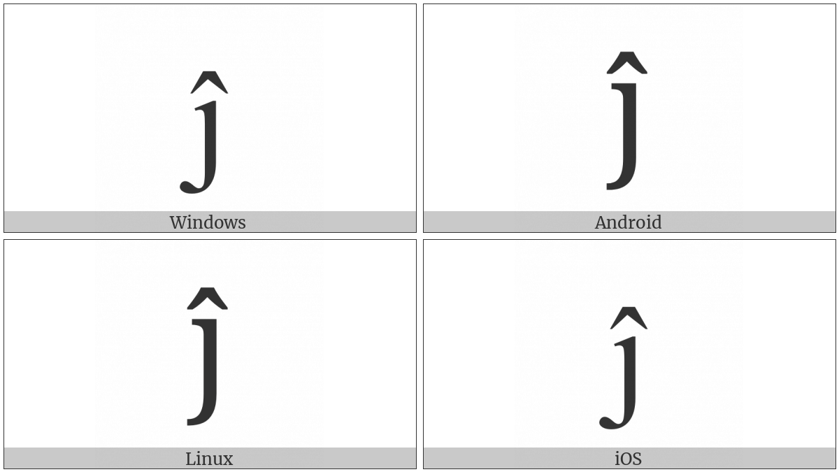 Latin Small Letter J With Circumflex on various operating systems