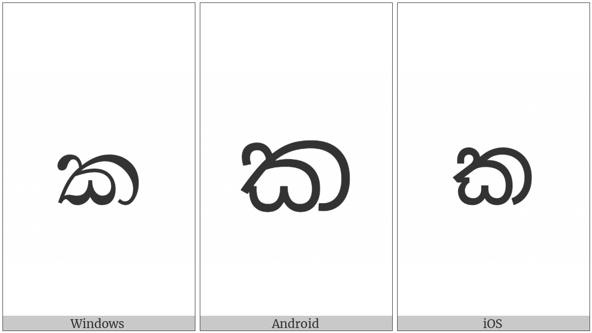 Sinhala Letter Alpapraana Kayanna on various operating systems