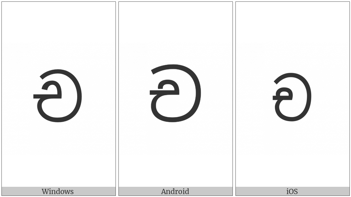 Sinhala Letter Alpapraana Cayanna on various operating systems