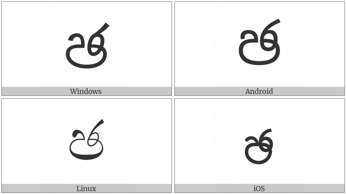 Sinhala Letter Mahaapraana Cayanna on various operating systems