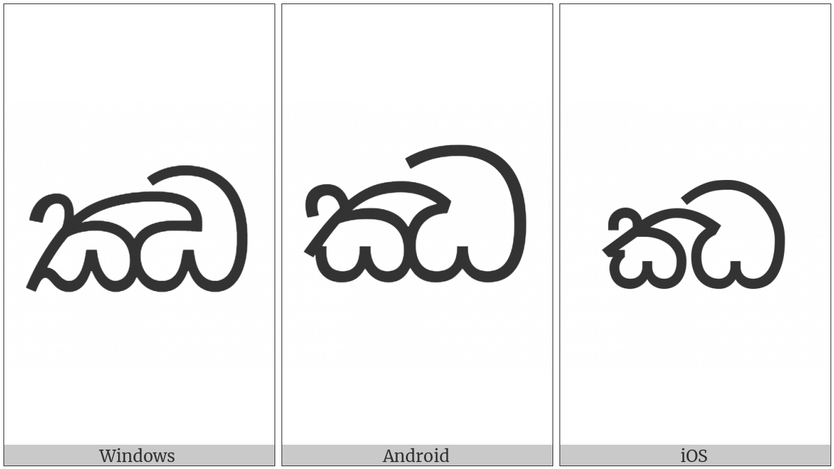 Sinhala Letter Mahaapraana Jayanna on various operating systems