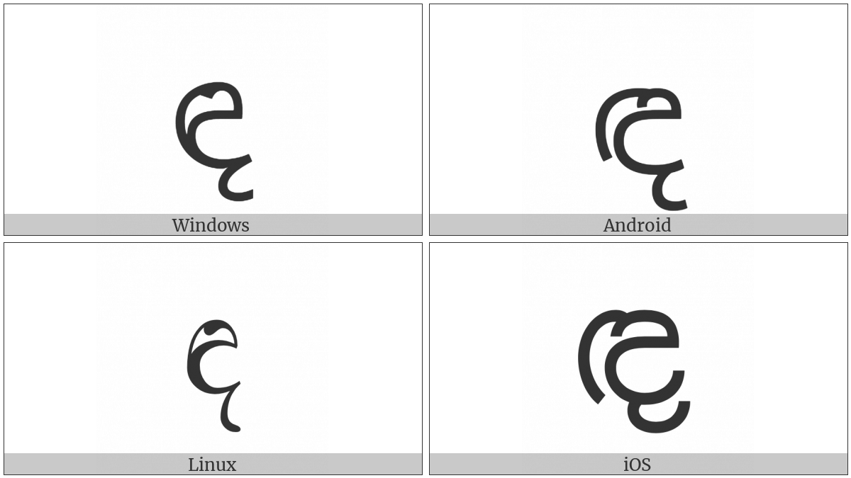 Sinhala Letter Sanyaka Dayanna on various operating systems