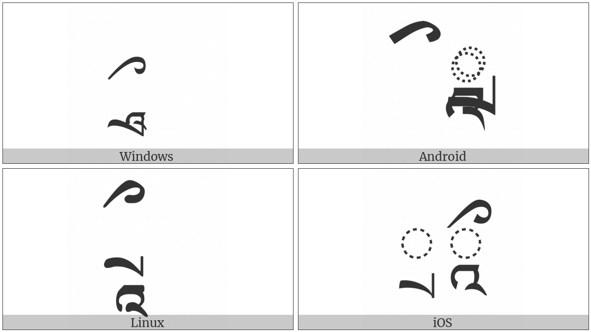 Tibetan Vowel Sign Vocalic Rr on various operating systems