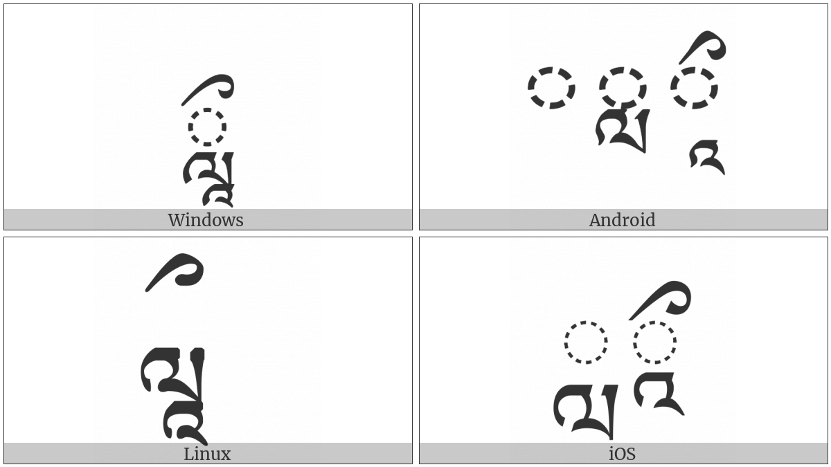 Tibetan Vowel Sign Vocalic Ll on various operating systems