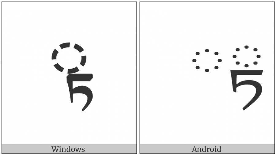 Tibetan Subjoined Letter Ta on various operating systems