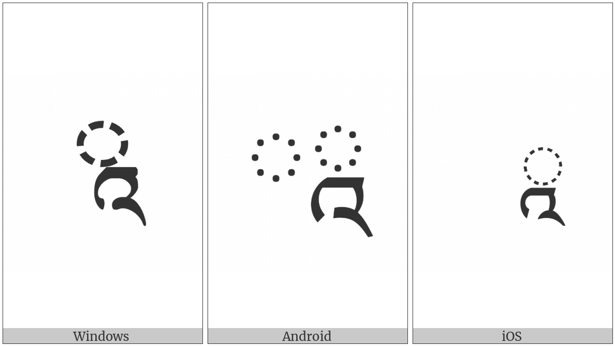 Tibetan Subjoined Letter -A on various operating systems