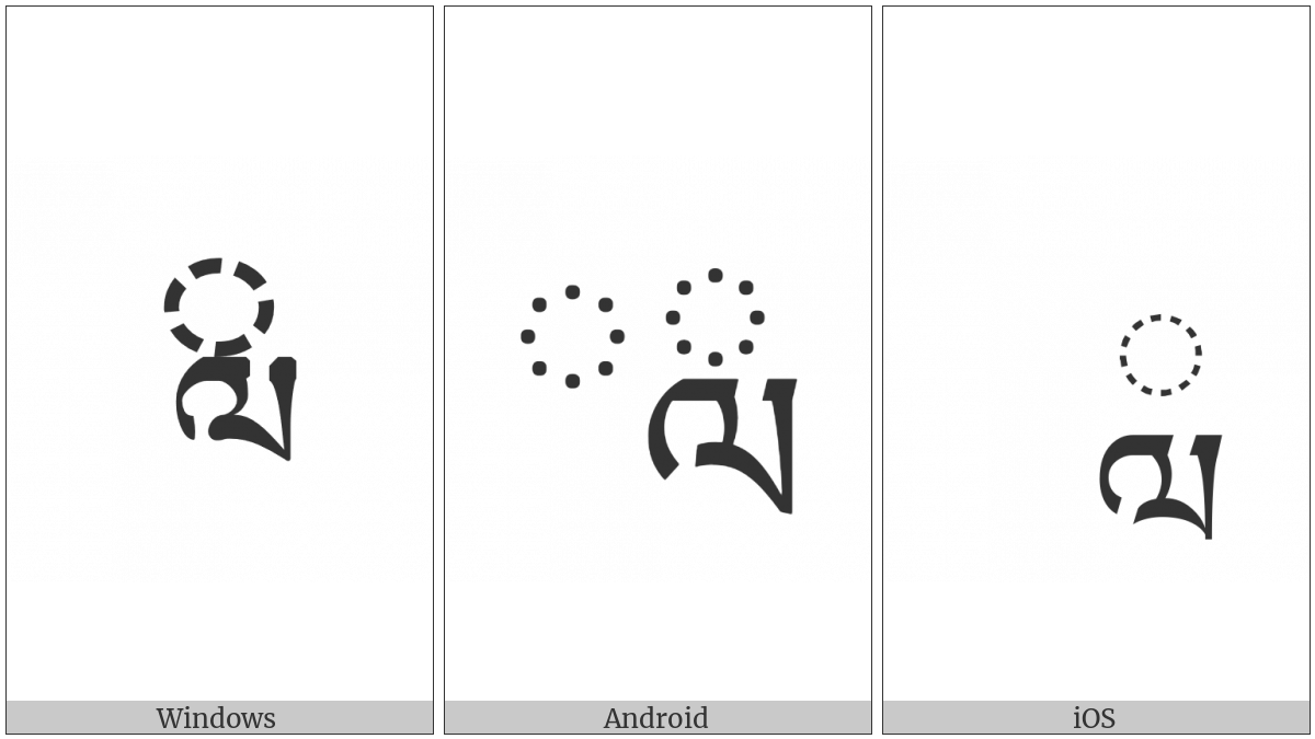 Tibetan Subjoined Letter La on various operating systems