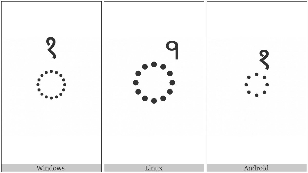 Combining Devanagari Digit One on various operating systems