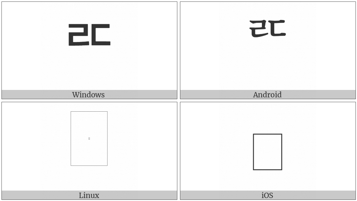 Hangul Choseong Rieul-Tikeut on various operating systems