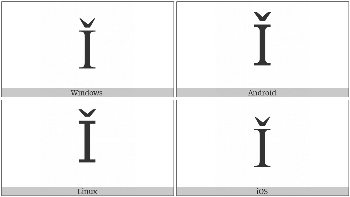 Latin Capital Letter I With Caron on various operating systems