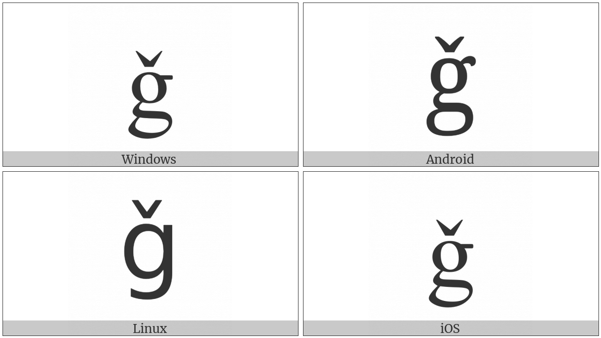 Latin Small Letter G With Caron on various operating systems