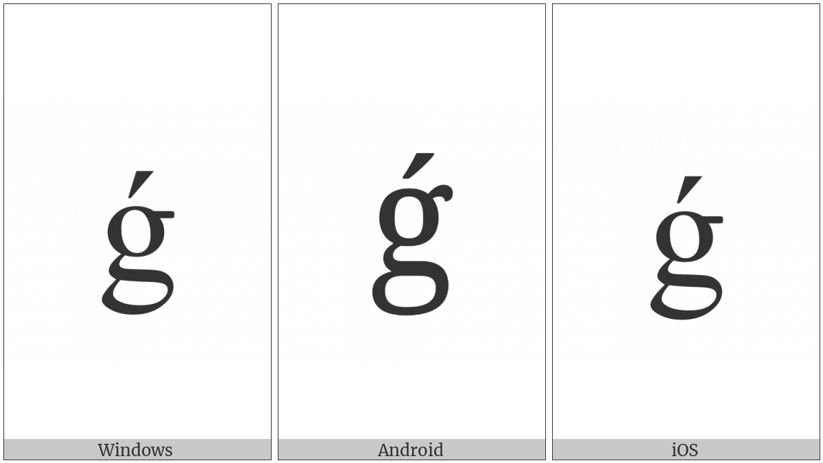 Latin Small Letter G With Acute on various operating systems