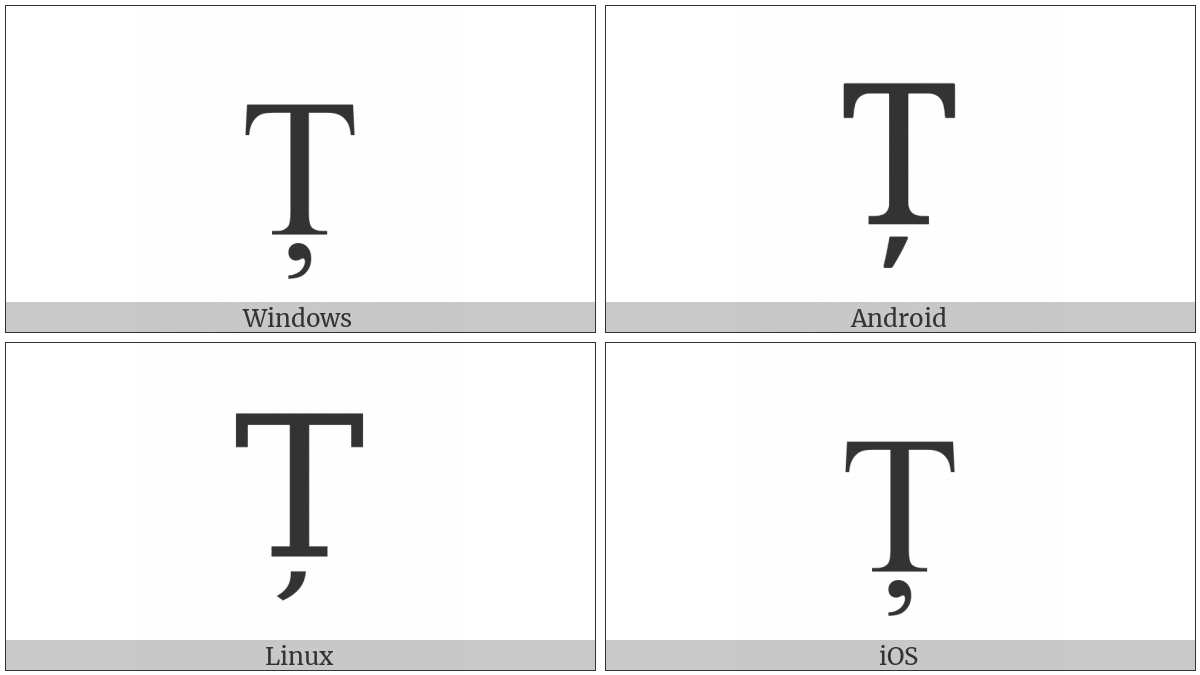 Latin Capital Letter T With Comma Below on various operating systems