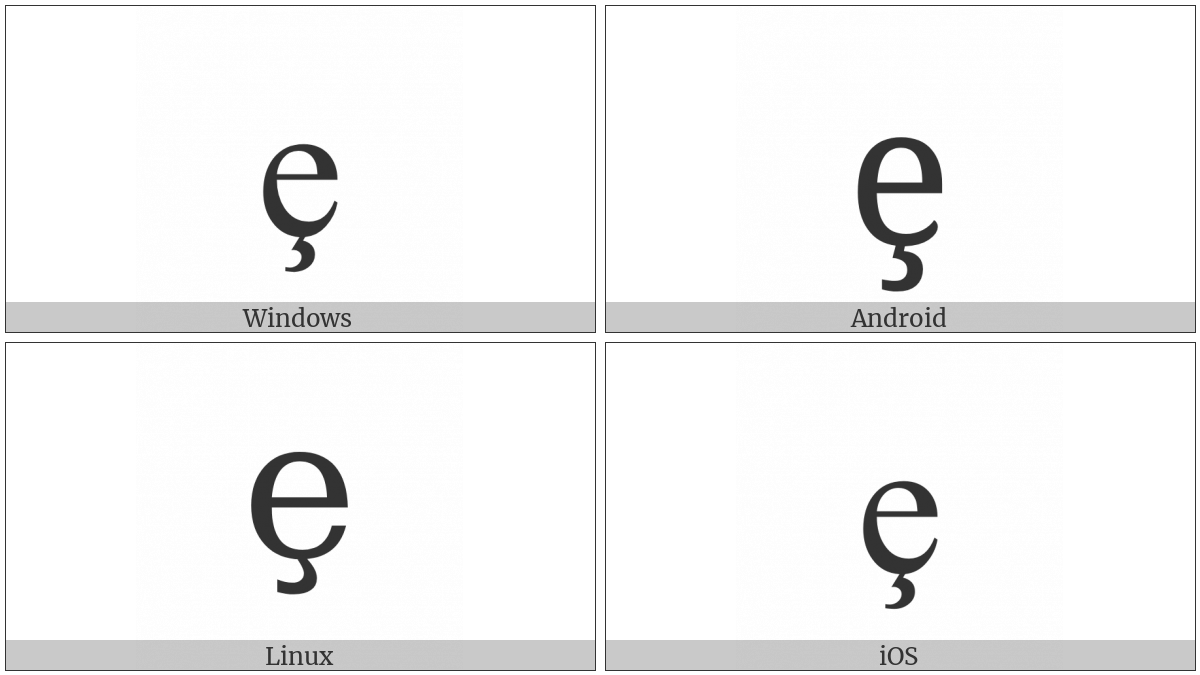 Latin Small Letter E With Cedilla on various operating systems