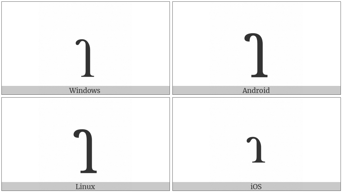 Latin Small Letter Reversed R With Fishhook on various operating systems