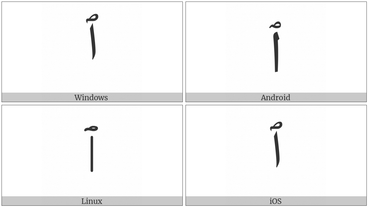 Arabic Letter Alef Wasla Isolated Form on various operating systems